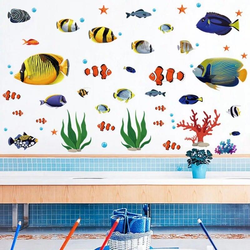 Sea Wall Decals Fish Wall Decals Fish Wall Nursery Stickers Removable Peel And Stick Art for Kids Baby Bedroom Living Room