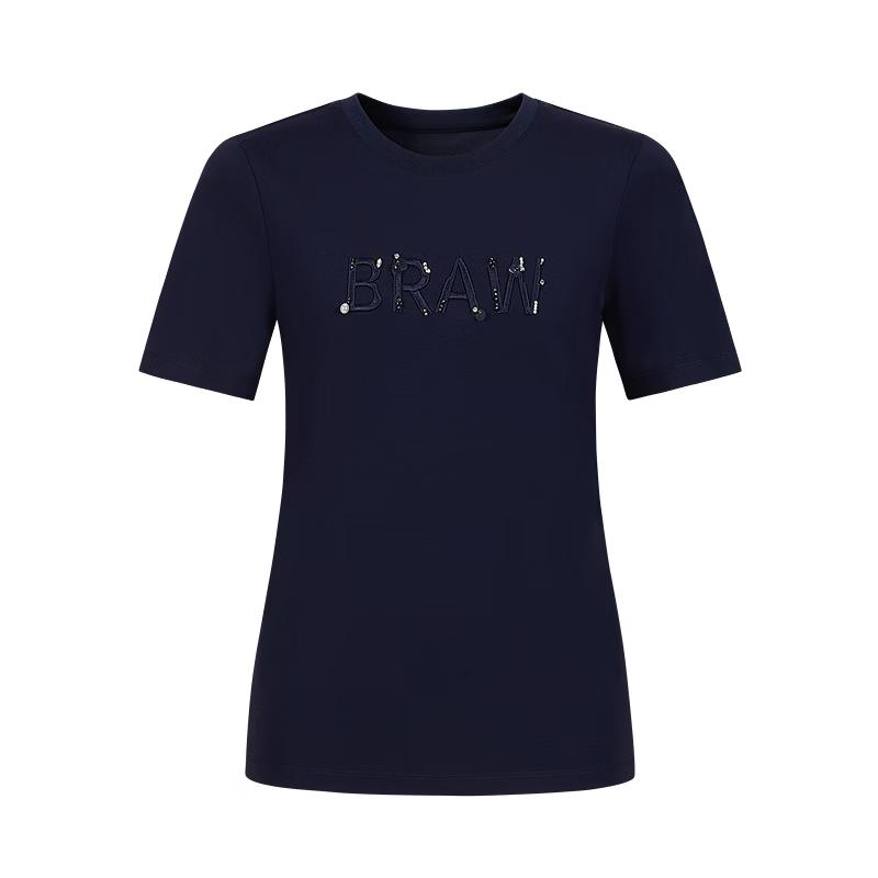 JUZUI Embroidered Letter Round Neck T-shirt XL