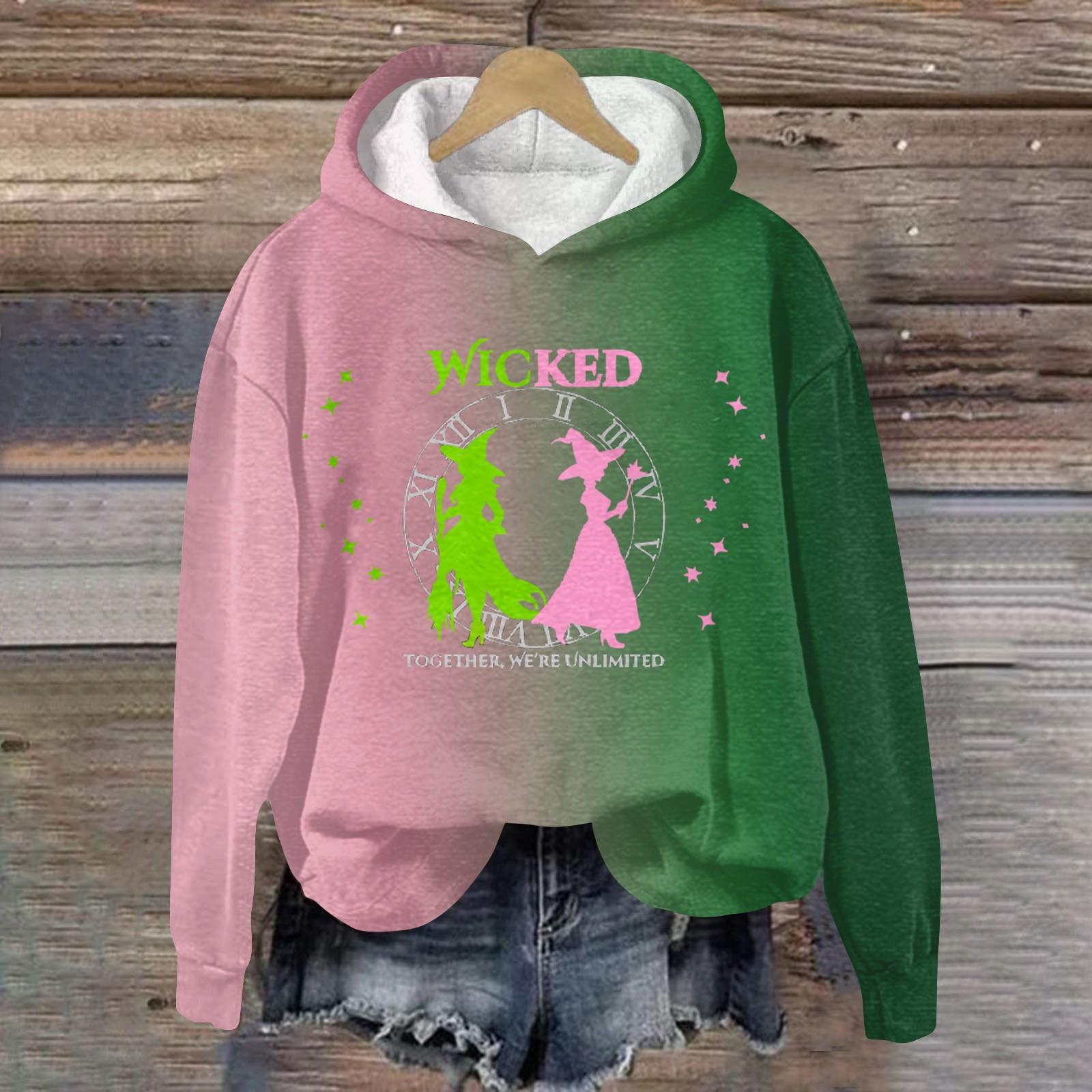 

Женская мода Bad Witch Print Hooded Pullover Sweatshirt XL