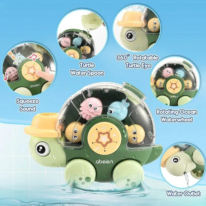 Turtle Bath Toy for Kids Waterfall Bath Toy with Spinning Wheel Strong Suction Cups Sound Bathtub Water Toy for Toddler Tub Time