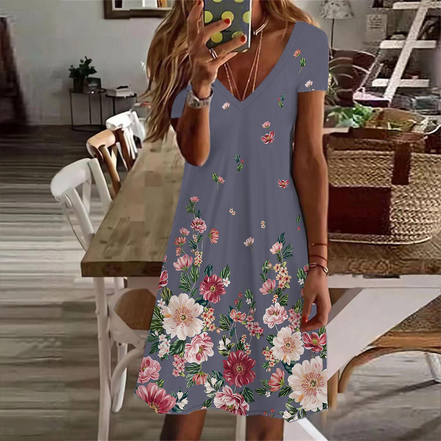 Летняя мода женское платье с V-образным вырезом и коротким рукавом зеленое и красивое — фото 4