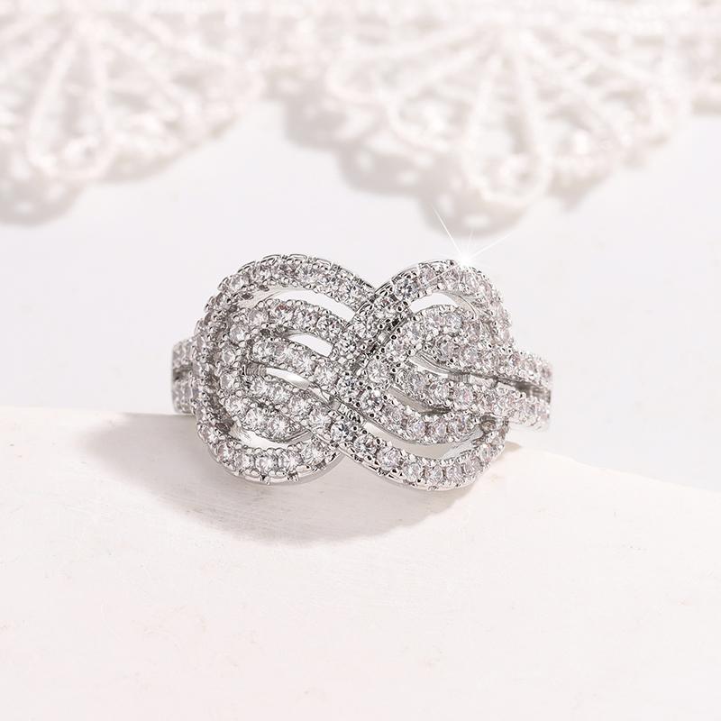 925 Silver PlatedNew Twist Infinite Shape Crystal Cubic Zirconia Rings Woman Exquisite Female Wedding Bands Fashion Jewelry Gift