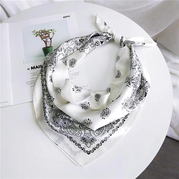 70cm Fashion Bandana Hair Scarf For Women Paisley Print Kerchief Silk Satin Head Scarfs Square Shawl Wraps Neck Scarves For Lady