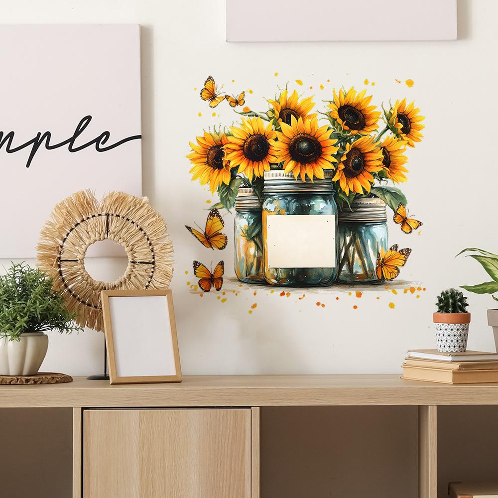 Painted Bright Sunflower Vase Bedroom Living Room Home Background Beautification Decoration Wall Stickers
