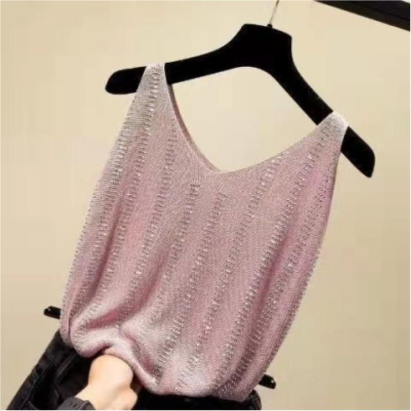 Women's Summer Loose Sleeveless T-Shirt Solid Color V-Neck Camisole Tank Top