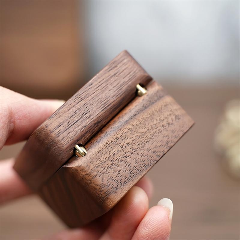 Rings Container Solid Walnut Wood Wedding Ring Storage Organizer Jewelry Box with Velvets Interior for Engagement