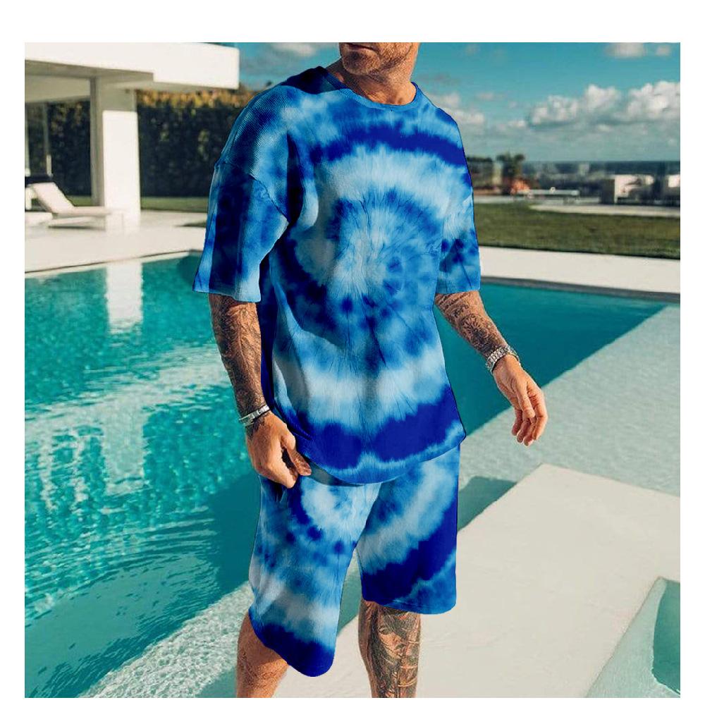 

Летние футболки с 3D-принтом и смешением цветов, комплекты с шортами, мужские спортивные костюмы, свободные комплекты с коротким рукавом и брюками, мужские костюмы, одежда 2XL