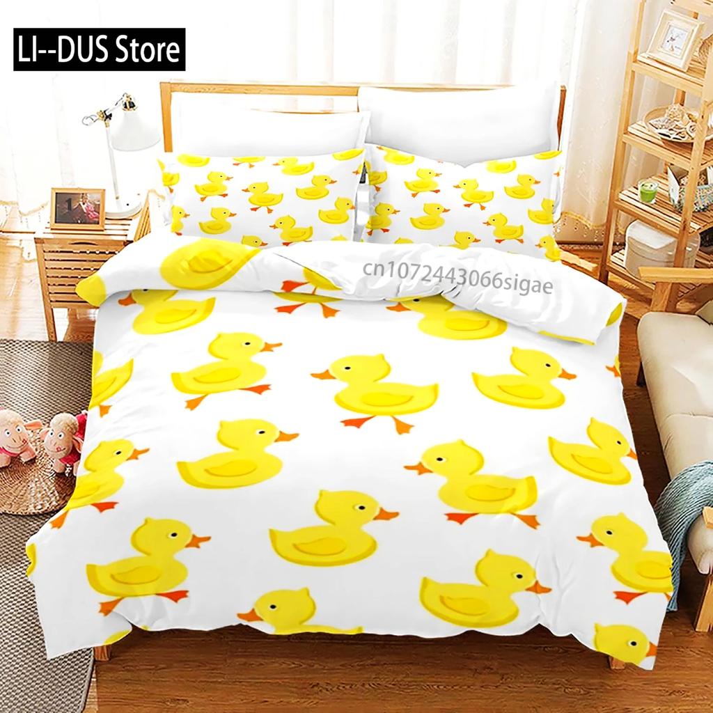 Gelbe Ente 3D-Druck Bettwäsche-Set Einzelbett Doppelbett Full Queen King Size Bettwäsche-Set für Erwachsene Kinder Schlafzimmer Bettbezug-Sets mit Kissenbezug