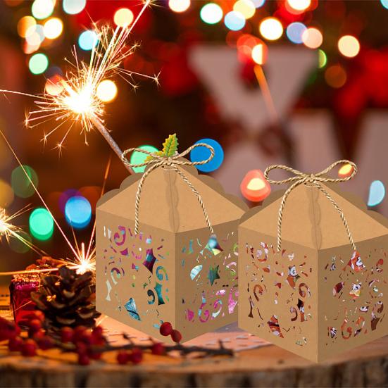 6 Stück Weihnachtsgeschenkboxen Wiederverwendbare Hohlraumdesign Papier Süßigkeitenbox