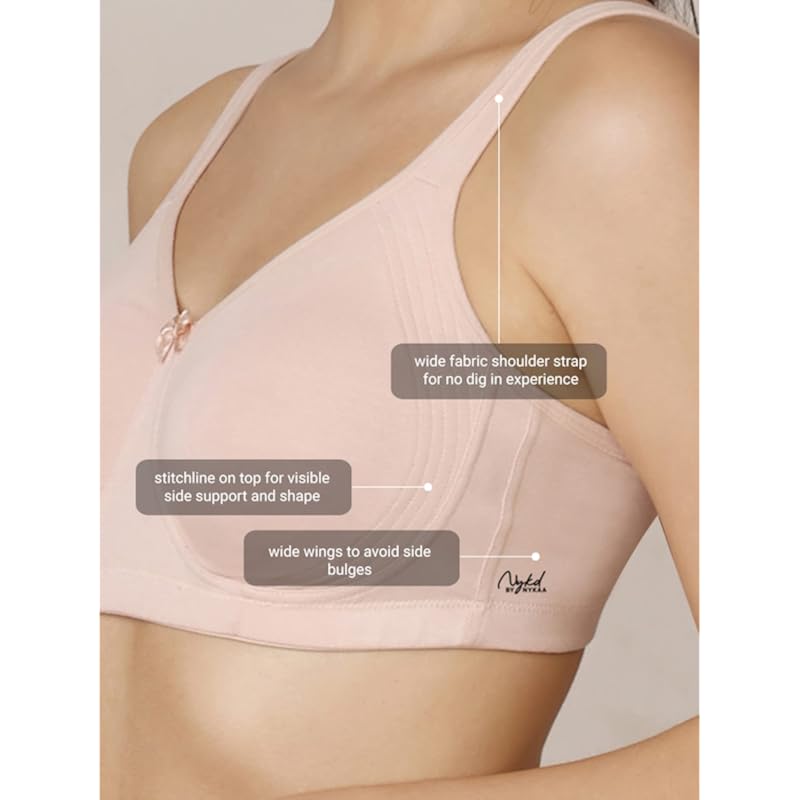 NYKD Everyday Cotton Bra for Women - Encircled with Love | Non-Padded | Wirefree | Full Coverage with Side Support Shape