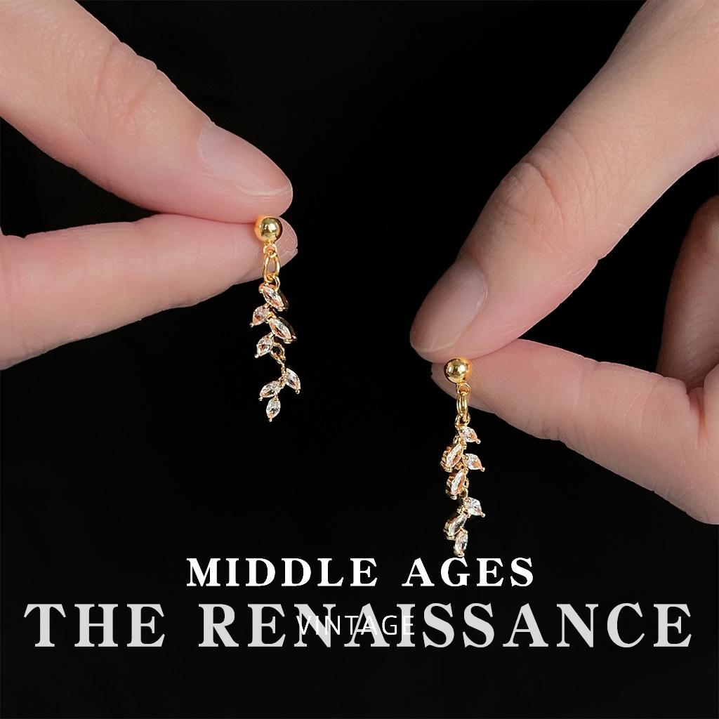 Long fringed wheat ears zircon leaf earrings wind earrings