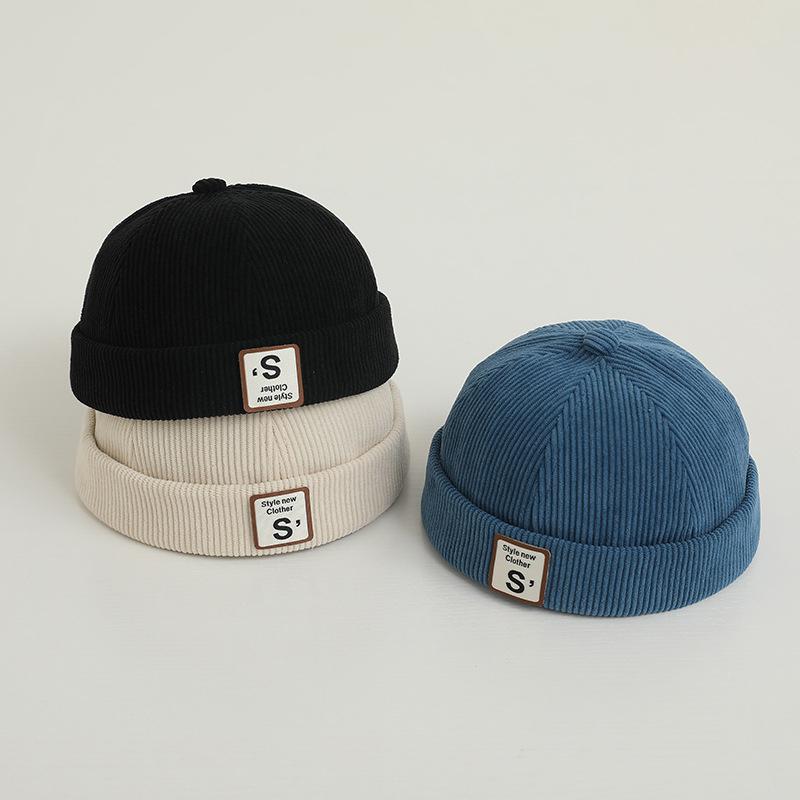 Vintage Brev Baby Lue Uten Skygge Ensfarget Kordfløyel Småbarn Dockerlue Høst Vinter Varm Justerbar Barn Gutt Jente Luer
