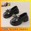 Black platform British style heightening small leather shoes summer and autumn new Japanese round head versatile lace-up retro