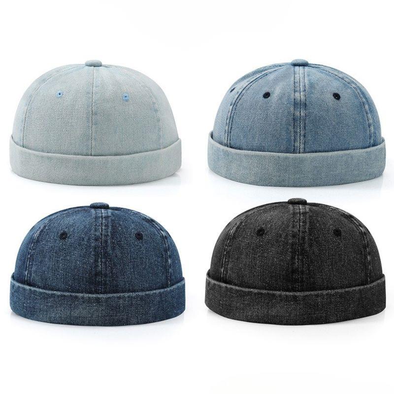 Fashion Denim Docker Cap Brimless Hat Solid Skullcap Solid Color Sailor Cap Beanie Hats Men Women Bucket Cap Adjustable Dad Hat
