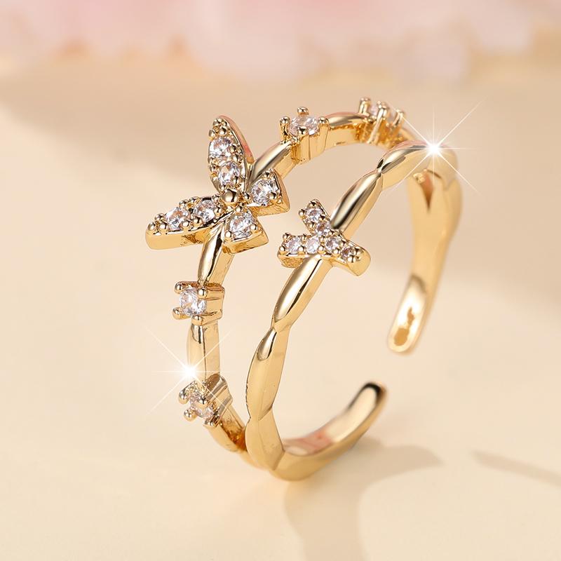 

Двошарові цирконові метелики, 26 літер, відкриті каблучки для жінок, золотий колір, регульований безіменний палець, прикраси, весільний подарунок Y золотий