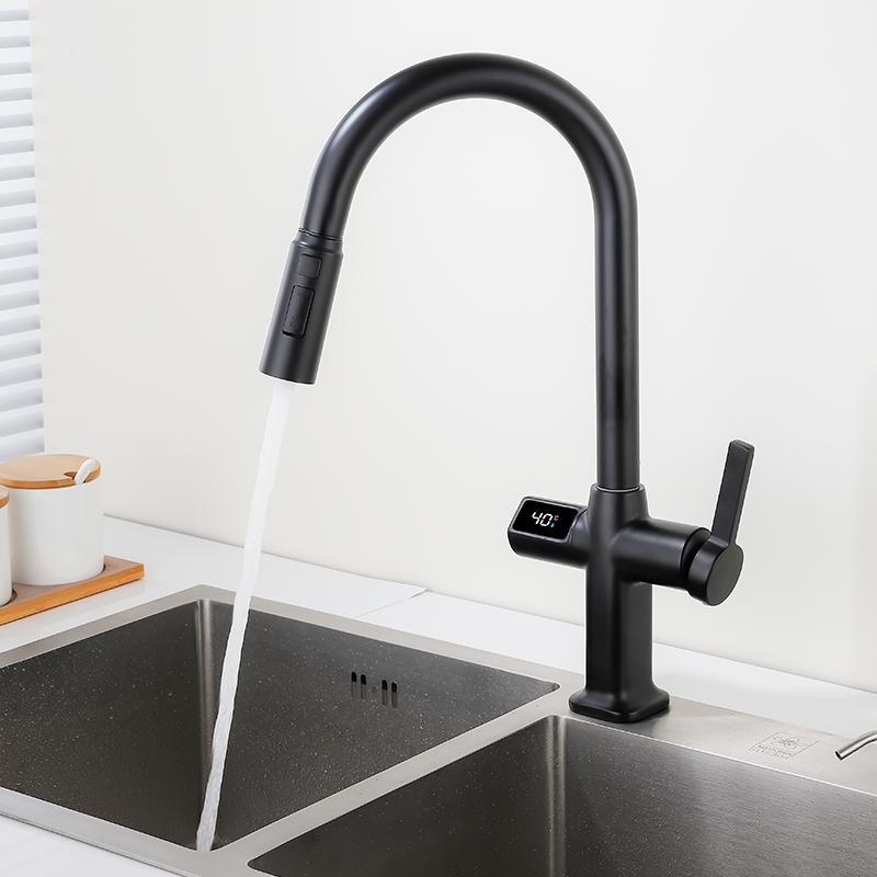 

OXG черный кухонный кран Gourmet кран для кухни выдвижной кухонный кран для мойки с функцией цифрового дисплея вращающиеся кухонные краны