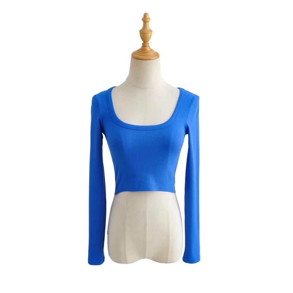 Trendy Women's Ribbed Crew Neck Long Sleeve Crop Top