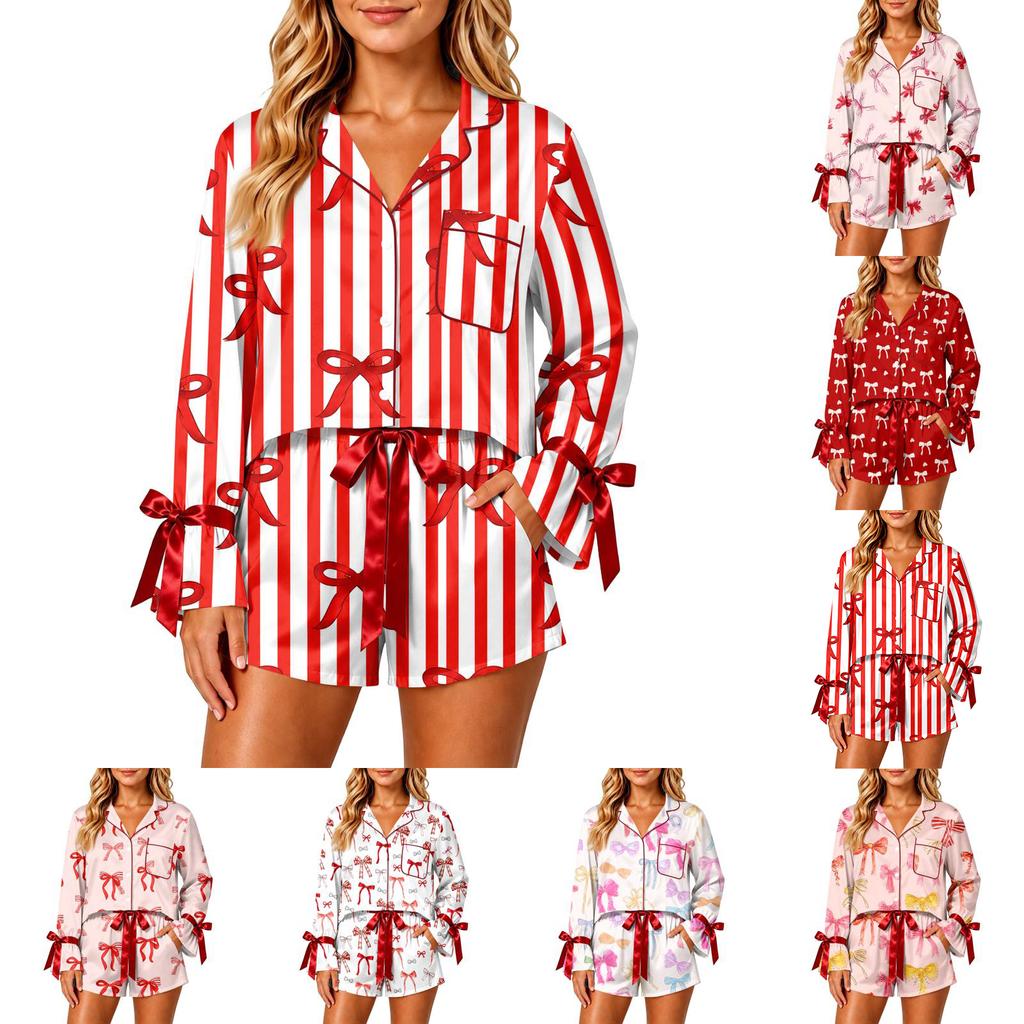 Women's Christmas Pajama Set with Button Down Shirt and Shorts Sleepwear