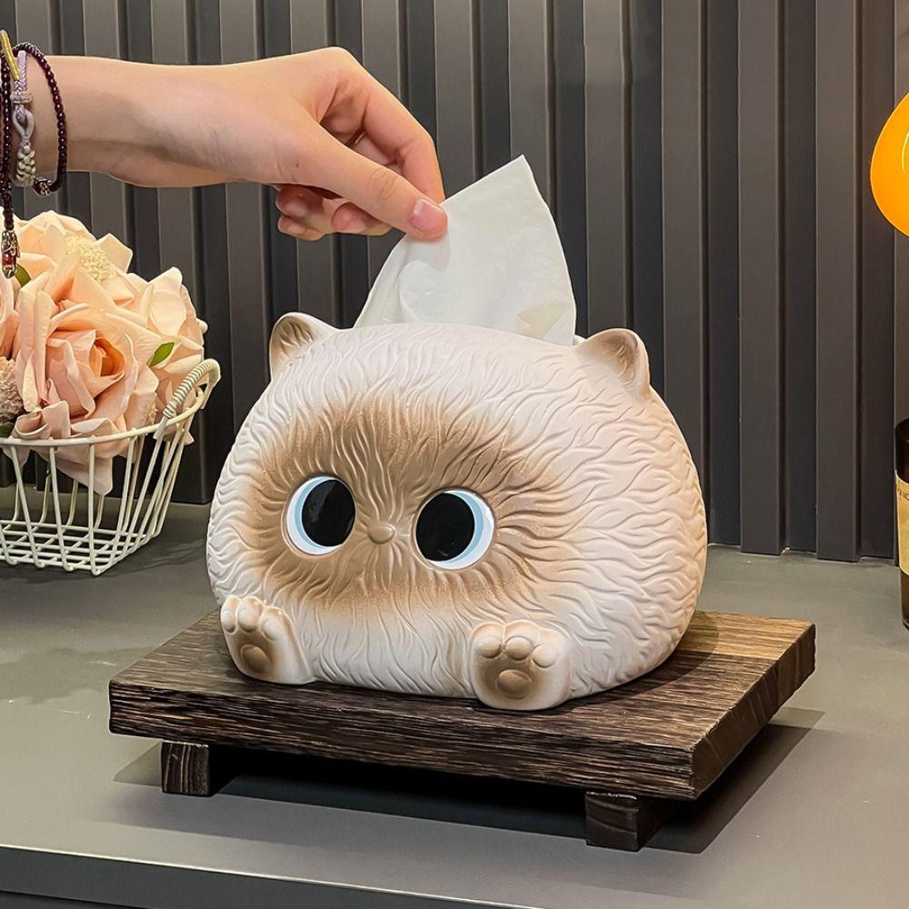 Modern Cat Tissue Box Ceramic Napkin Dispenser Storage Tube Towel Organizer  Living Room
