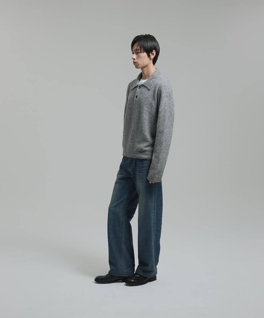 NONBLANK Mohair Crop Collar Knit_Melange Grey