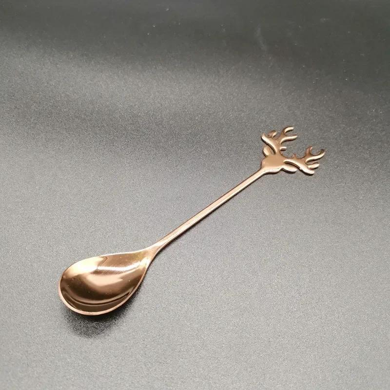 Antlers Shape Spoon Stainless Steel Coffee Dessert Spoon Ice Christmas Antlers Tea Tiny Stirring Tool Accessories