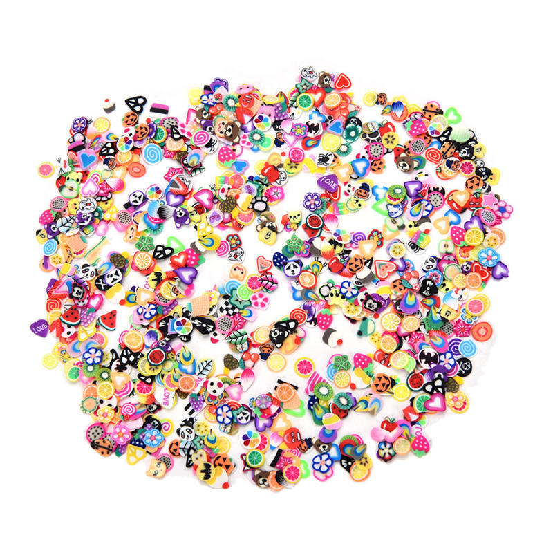 1000pcs 3D Fruit Animals Fimo Slice Clay DIY Nail Art Tips Sticker Decoration