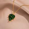 Zircon Green Banana Leaf Pendant Titanium Steel Necklace Women Fashion Layering Chain