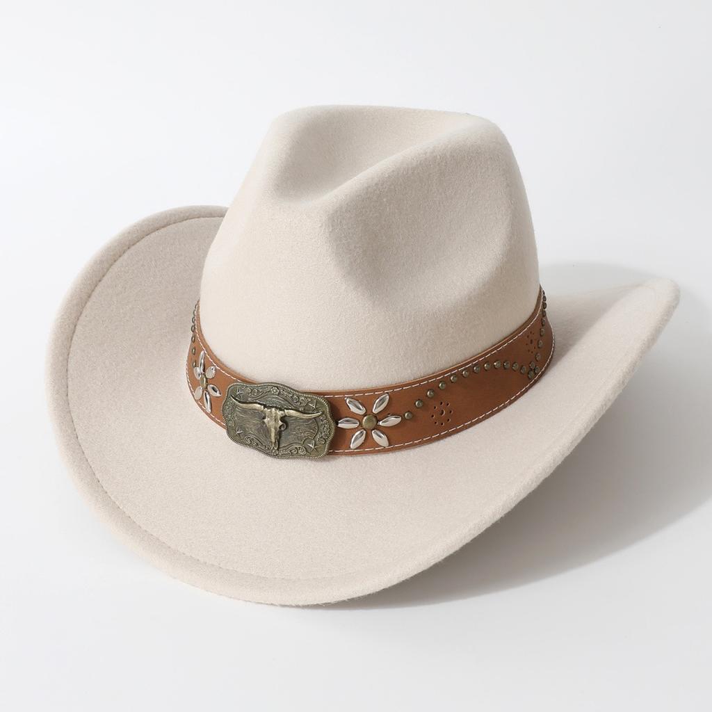 Cappello da cowboy western unisex unico con tesa arrotolata e sommità a forma di cuore, adatto per autunno e inverno