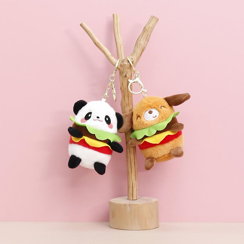 Hamburger Panda Dog Plush Keychain Animal Toy Pendant Cartoon Decoration Gift