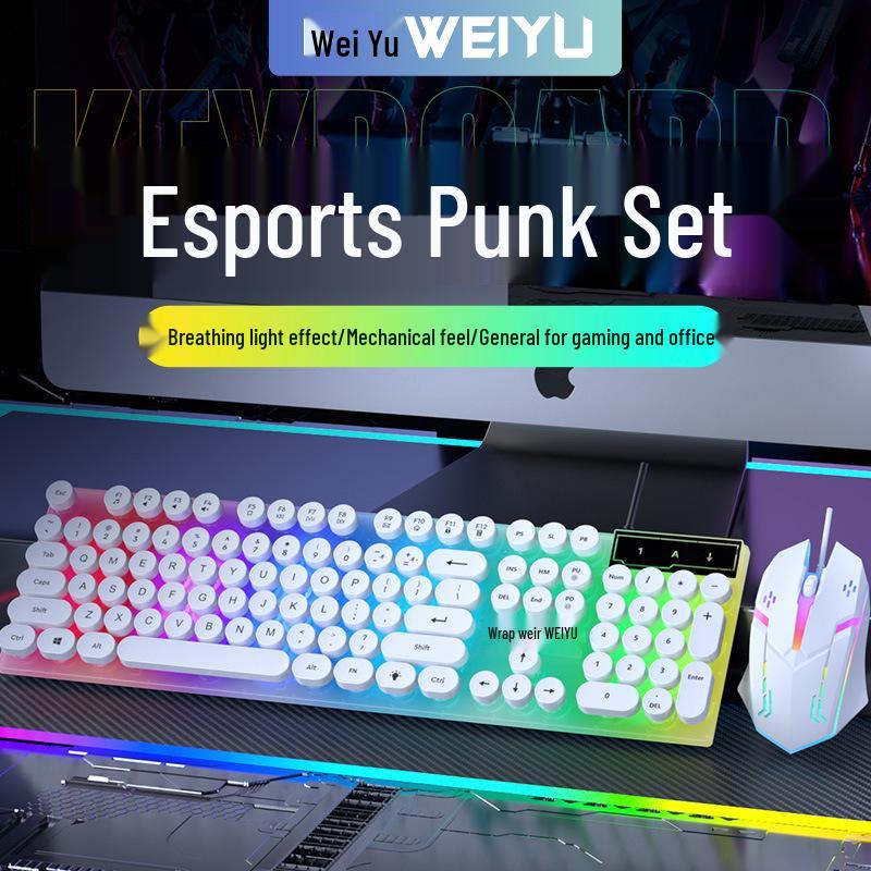 Retro Punk Luminous Gaming Keyboard & Mouse Set with Mechanical Feel - Wired Esports Style
