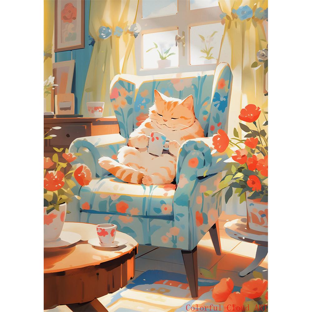 5D DIY Diamantmalerei Kreuzstich Stickerei Lustiges Tier Niedliche Schwarze Katze Weiße Katzen Vollrunde Bohrer Heimdekor Wandkunst Geschenk