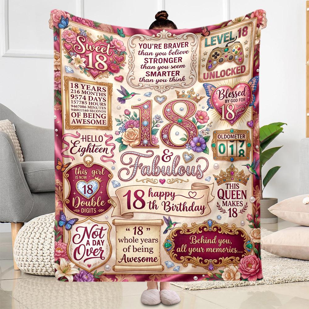 Süße 18. Geburtstags-Flaneldecke - Weich und geeignet für Sofas, Betten, Büros, Reisen, alle Jahreszeiten, tolles Geschenk für Feiertage und Geburtstage.