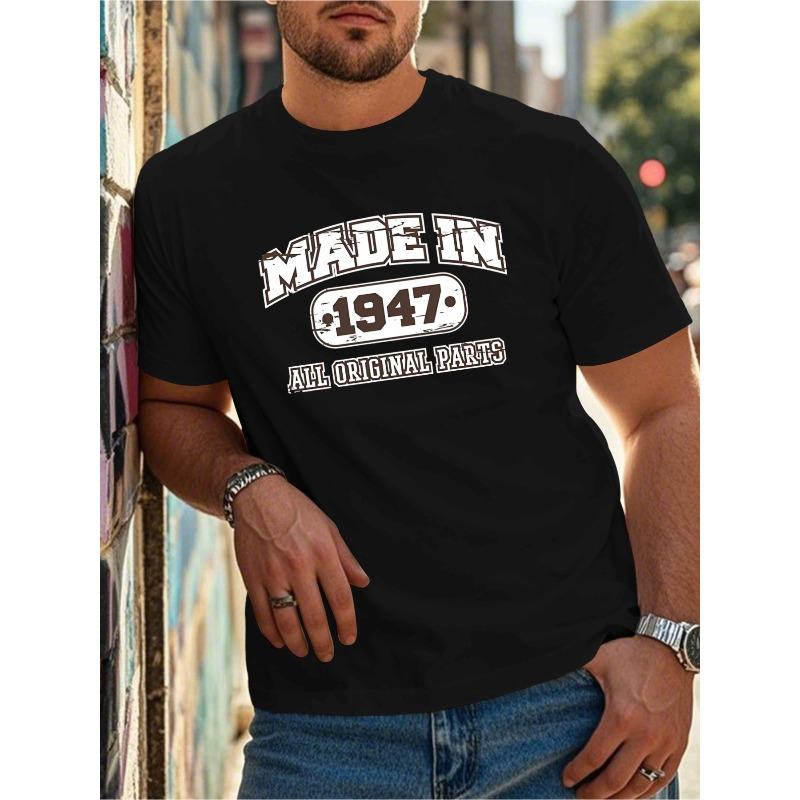 

European sizes Made in 1947 Men S T-Shirt | Casual, Breathable, Geometric Print, Round Neck, Summer Tee, Regular Fit, Flared Hem 4XL чорний