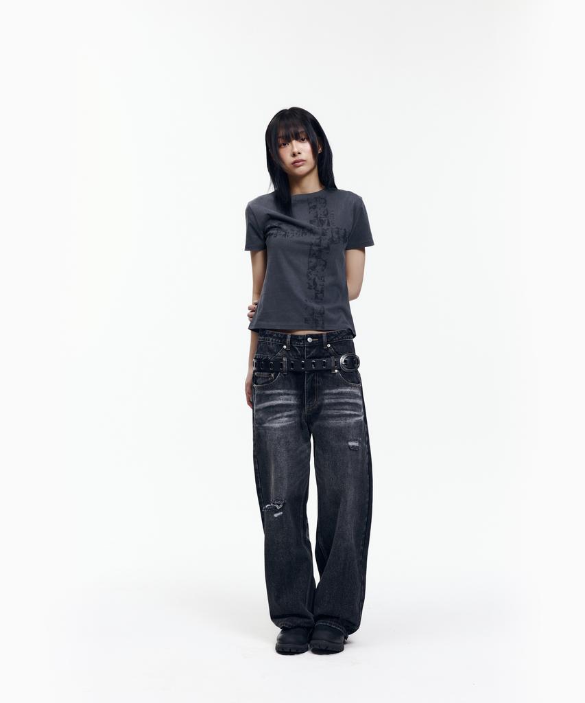 AAKAM Mosaic Cross Half Top (Dark Gray)