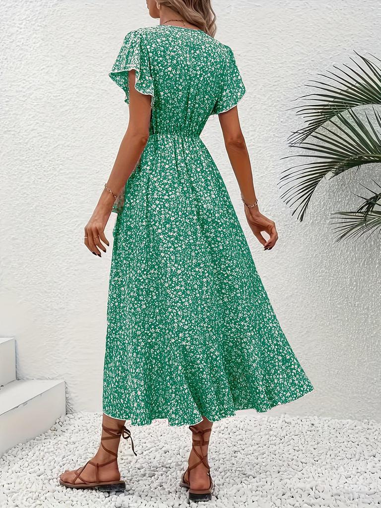 Bohemian V-Neck Belted Wrap Maxi Dress for Women