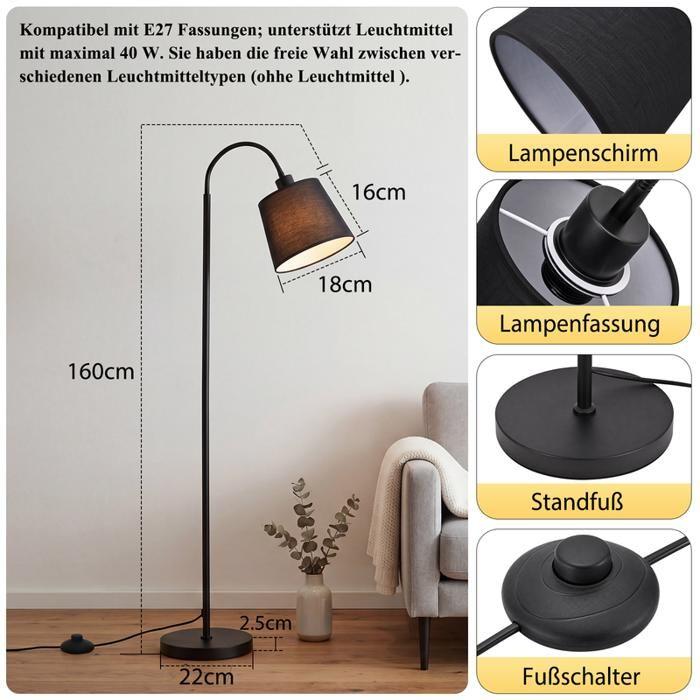 NETTLIFE Lampadaire — hauteur 160 cm abat-jour pivotant à 360° avec interrupteur à pédale culot E27 tissu moderne