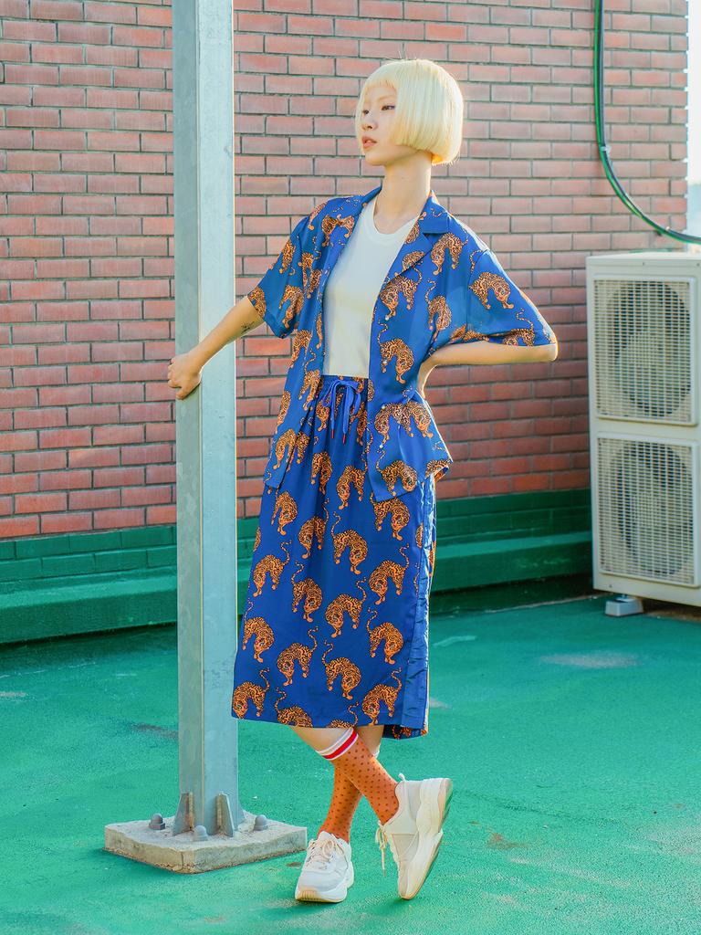 Vegan Tiger Tiger Print Skirt (Blue Orange) 21Ss Ver.