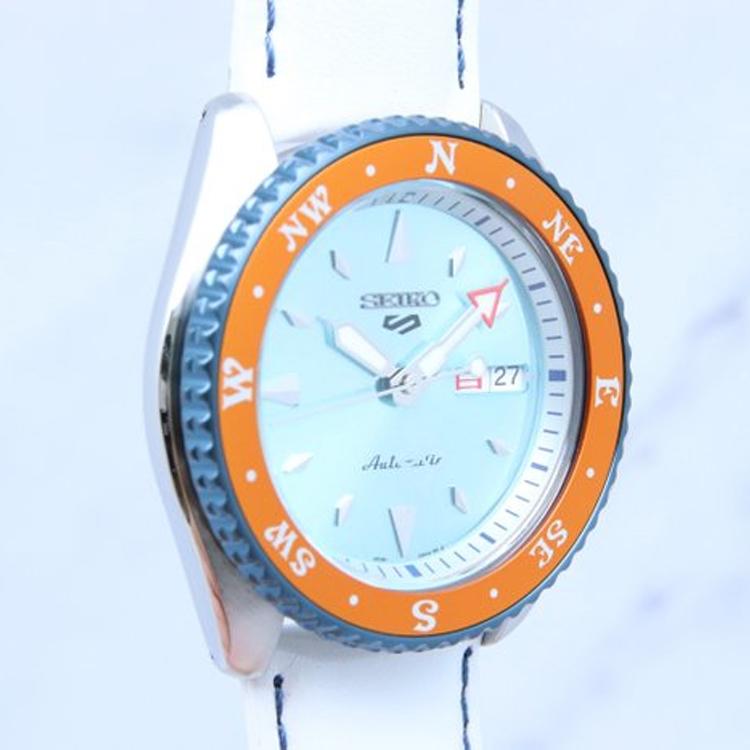 Seiko 30m Water Resistant Automatic Mechanical Movement Leather Strap Watch Men's Watches White Dial SRPF63K1()