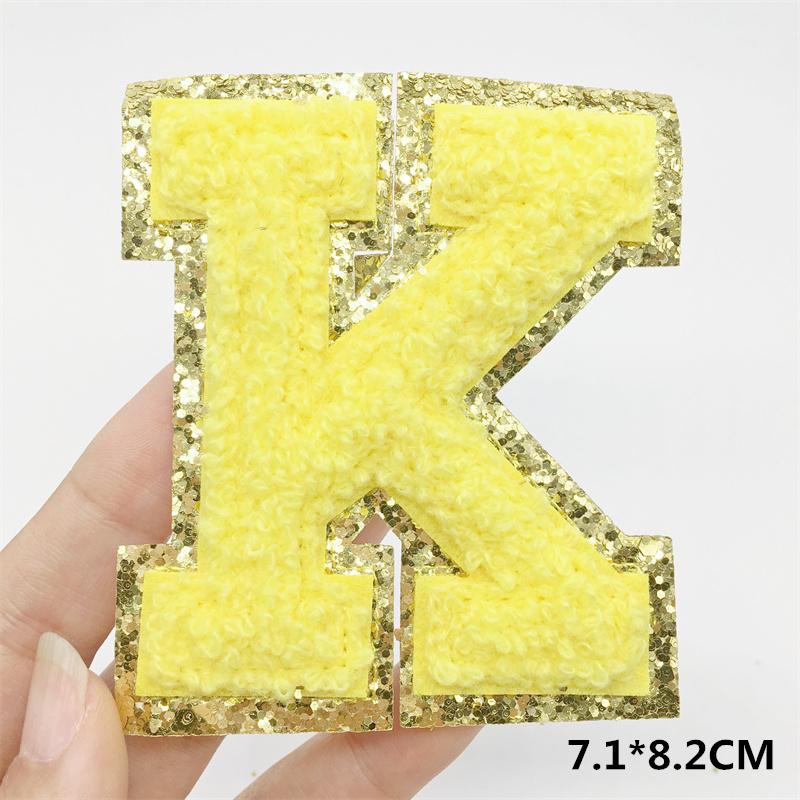 A-Z Big Size Letter Patches For Clothing Yellow Color Iron On Patches On Clothes Sew On Stickers Applications(8Cm)
