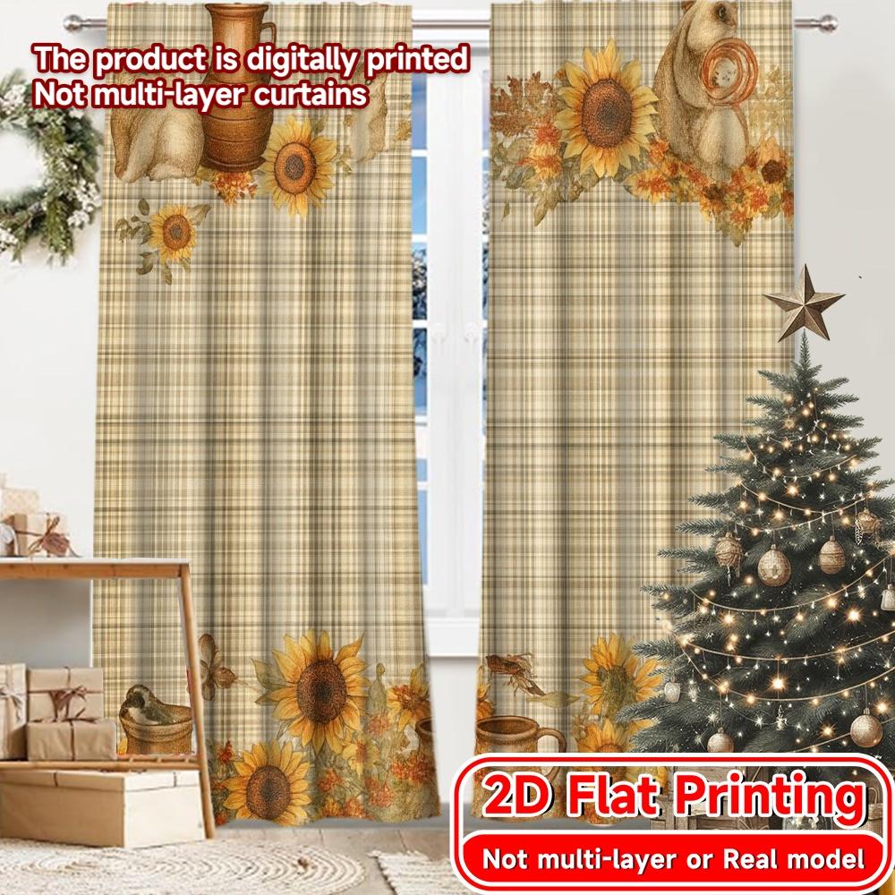 

Set Of 2 Flat Printing Country Harvest Chic Print Curtains Prints Decorations Curtain With Light Filtering Polyester W100*H70(CM)-Grommet top&1PCS