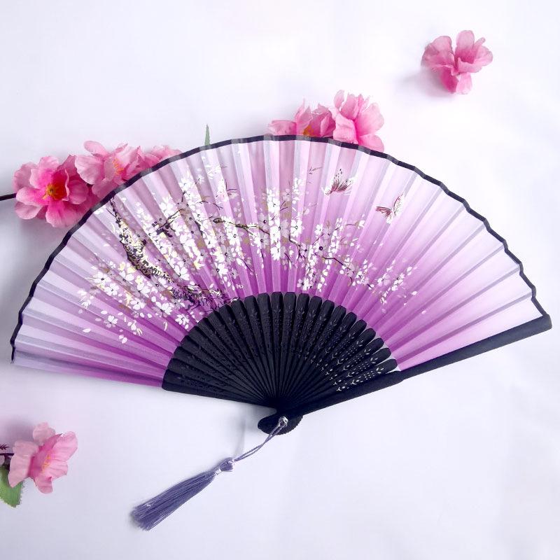 Vintage Bamboo Silk Women's Folding Fan - Portable Dance Gift