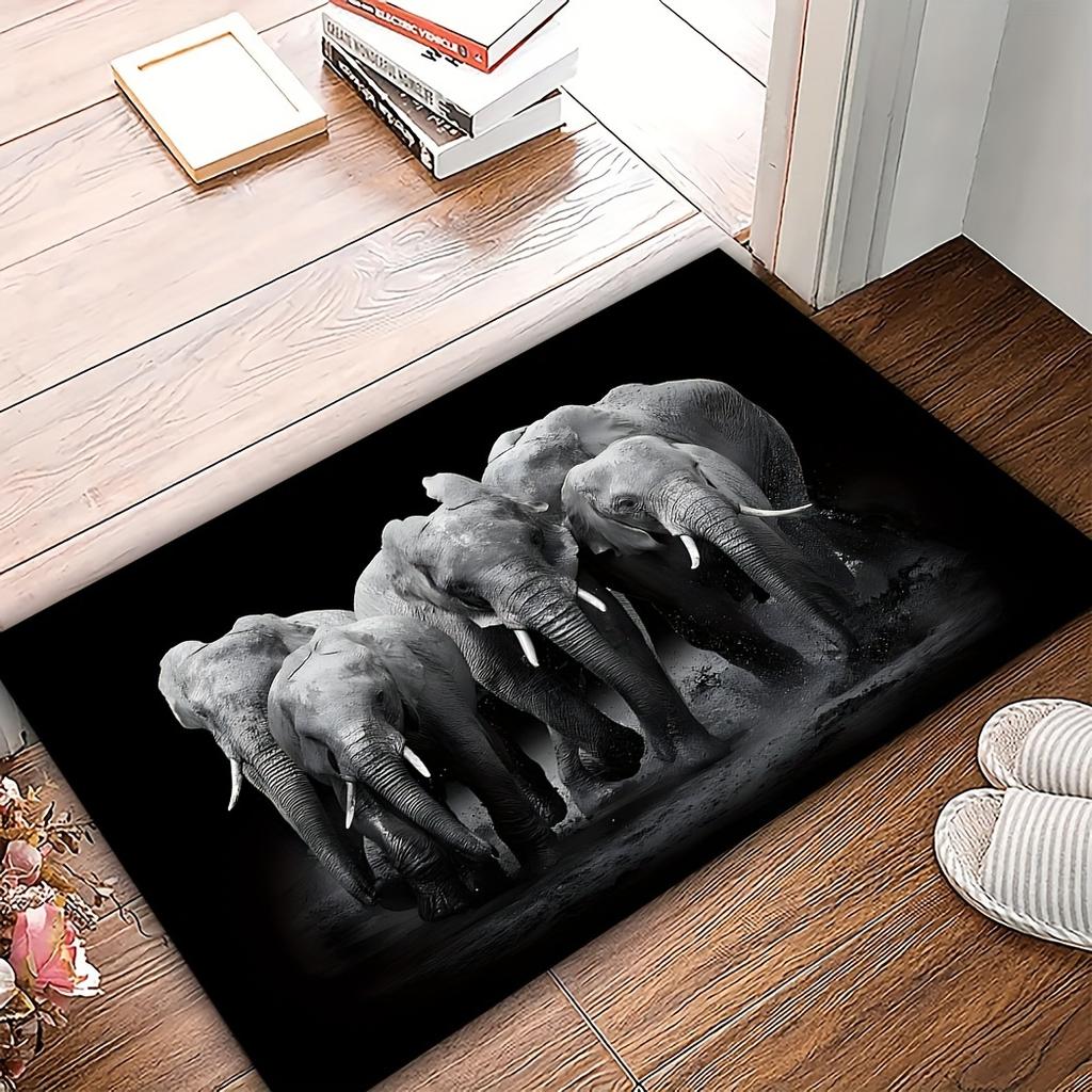Elephant Herd Rug Velvet Flannel Printed Floor Mat Wildlife Design Decorative Carpet Living Room Home Decor