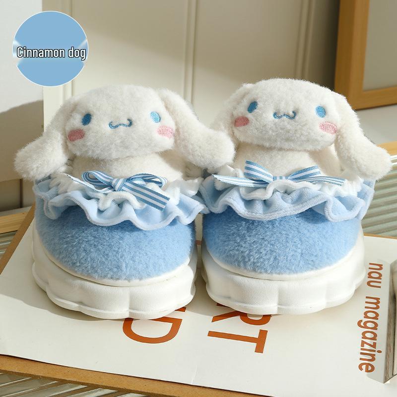 Kuromi Plush Cotton Slippers for Women - Cute, Warm, Furry Winter Footwear