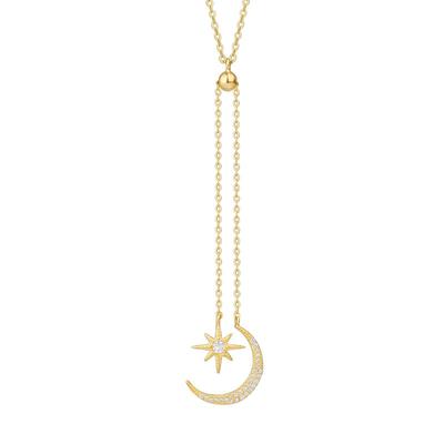 Colar Gargantilha Choker Pingente Charme Estrela Lua com Borla Longa em Prata de Lei 925 Joias Finas Para Mulheres Joias Dz660