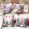 1pc/4pcs Pink Christmas Pillowcases: Festive Cottages & Winter Wonders for Your Home Sofa Cushion Cover Home Room Decoration