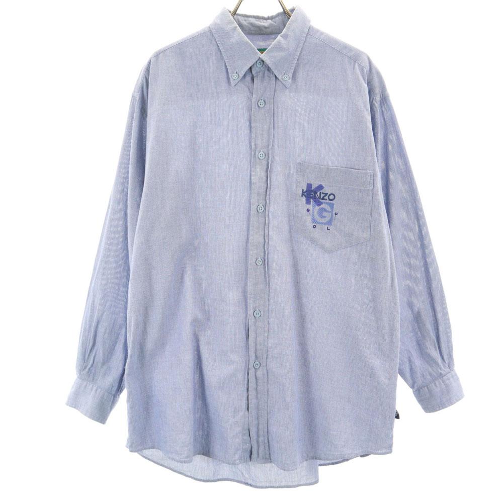 

KENZO GOLF 90-е Сделано в Японии Старая Рубашка с длинным рукавом на пуговицах 4 Темно-синий Мужская Б/У