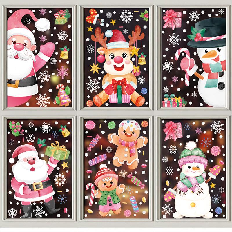 Removable Christmas Pvc Static Sticker Santa Window Stickers Beautify Snowflake Wall Decals New Year Party Glass Dress Up