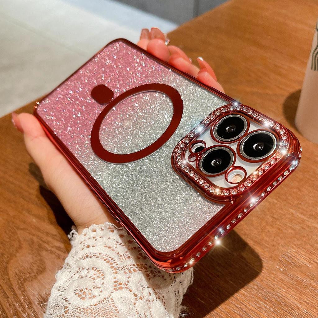 Diamant de lux pentru Magsafe, husă pentru telefon cu încărcare magnetică, pentru iPhone 11 12 13 14 Pro Max Plus, husă transparentă cu sclipici pentru bliț Capa