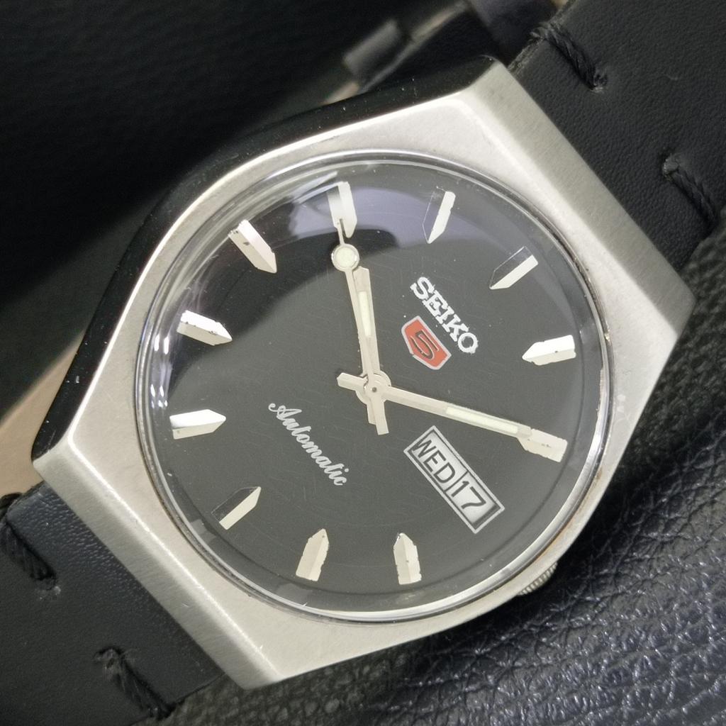 JAPAN VINTAGE SEIKO 5 AUTOMATIC 6309A MENS BLACK COLOR DIAL WATCH a701451-5 R206b-a701451