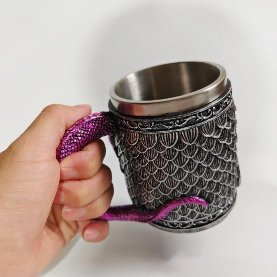 Dragon Beer Stein Tankard Drink Cup Resin Hand-Painted Purple Roaring Dragon Coffee